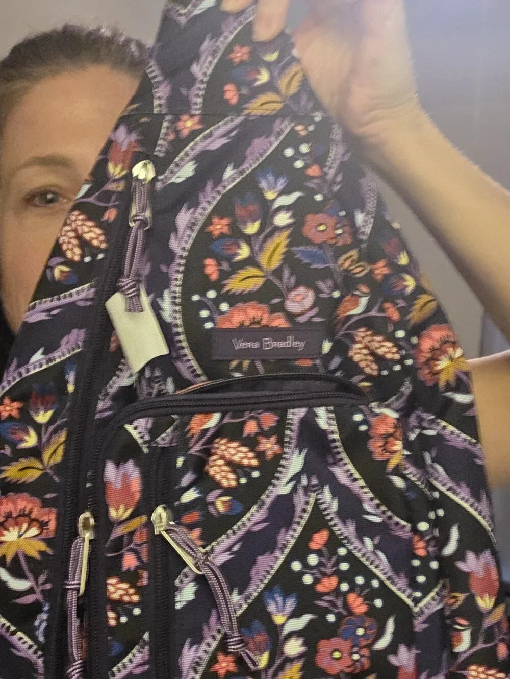 Vera Bradley Navy Floral Sling Backpack with Multicolor Flowers